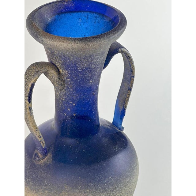 Blue Murano Cobalt Blue Glass Amphora Vase in Scavo Finish by Seguso, Italy, 1970s For Sale - Image 8 of 10
