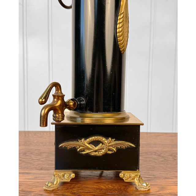 Antique French Empire Brass Urn Black Shade Table Lamp For Sale - Image 10 of 12