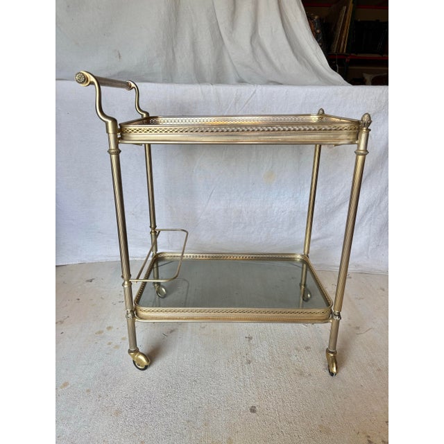 French 20th Century French Brass and Glass Bar Cart For Sale - Image 3 of 13