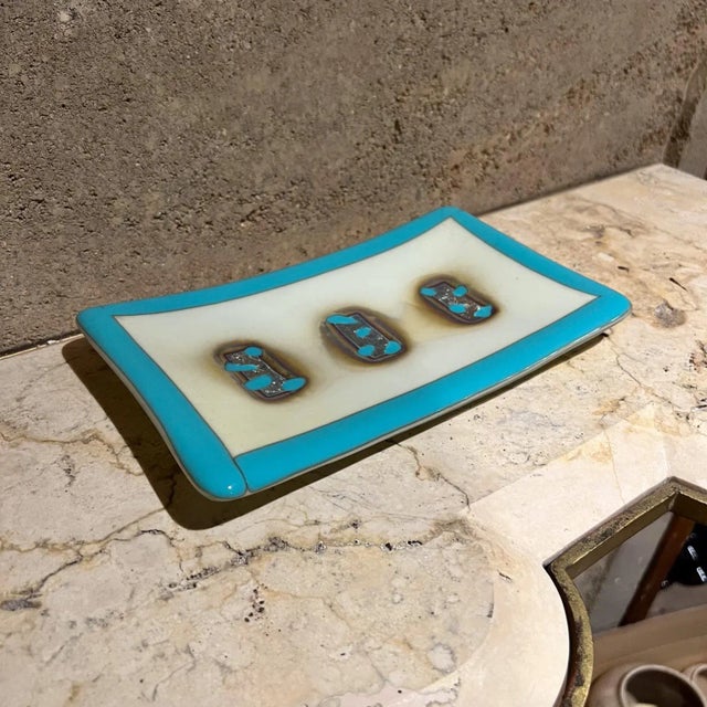 1960s Italian Art Glass Abstract Blue Dish Style a v Mazzega For Sale - Image 9 of 11