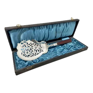 Dutch Silver Fish Serving Spoon with Agate, Denmark, 19th Century