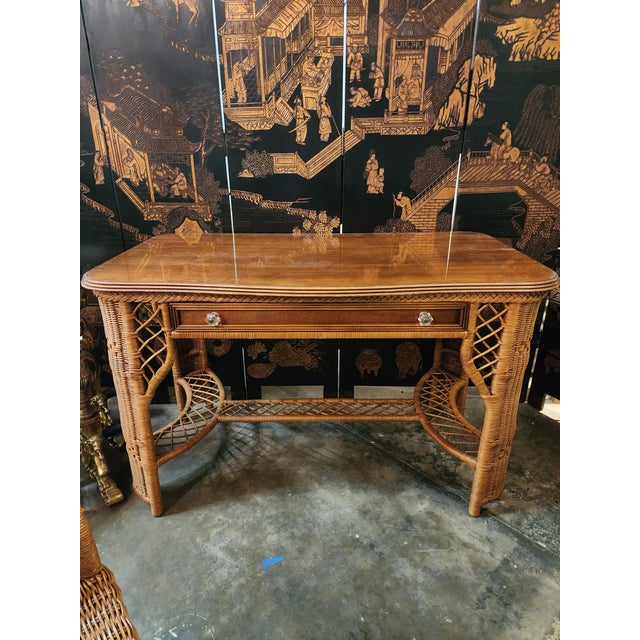 Vintage Wicker Desk Vanity For Sale - Image 11 of 12