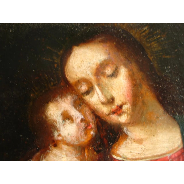 Mother and Child 18 Century Painting on Copper For Sale - Image 6 of 11