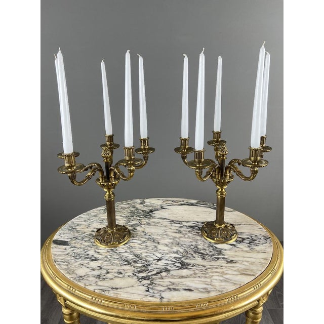 20th Century Louis XVI Five-Light Gilt Bronze Candelabra, Set of 2 For Sale - Image 9 of 13