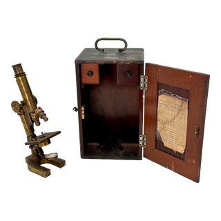 Antique Circa 1894 Bausch & Lomb Doctors - Medical Students Brass Microscope With Mahogany Case & Other Accessories For Sale