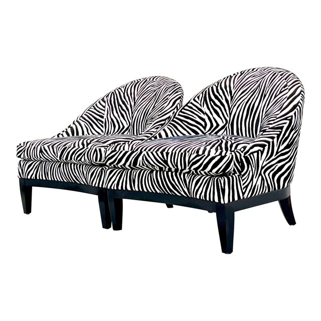 Vintage Boho Low Slung Zebra Lounge Chairs - a Pair For Sale