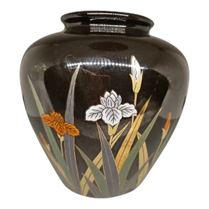 Vintage Otagiri Japanese Iris Porcelain Black Gold Vase