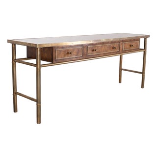 Mastercraft Etched Bronze Burlwood Console or Writing Desk 6 Ft For Sale