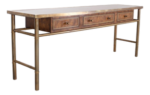 Mastercraft Etched Bronze Burlwood Console or Writing Desk 6 Ft