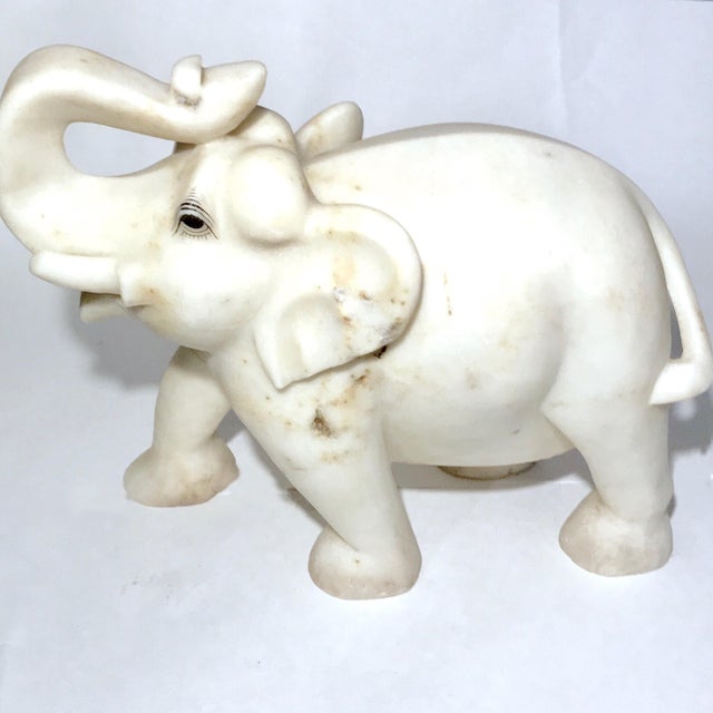 1950s Vintage Original Hand Craved White Marble Elephant Figurine