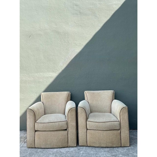 Vintage Donghia Swivel Lounge Chairs With Ottomans - A Pair For Sale - Image 10 of 12
