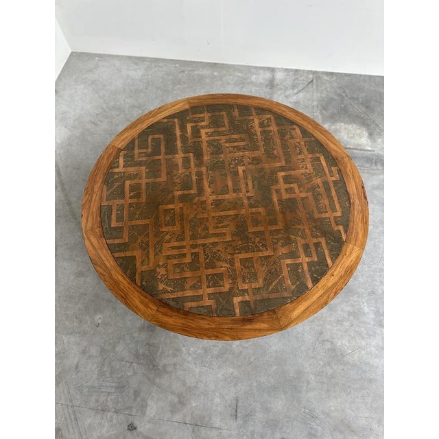 Brown Vintage Wood Coffee Table with Etched Brass Top, 1970s For Sale - Image 8 of 14