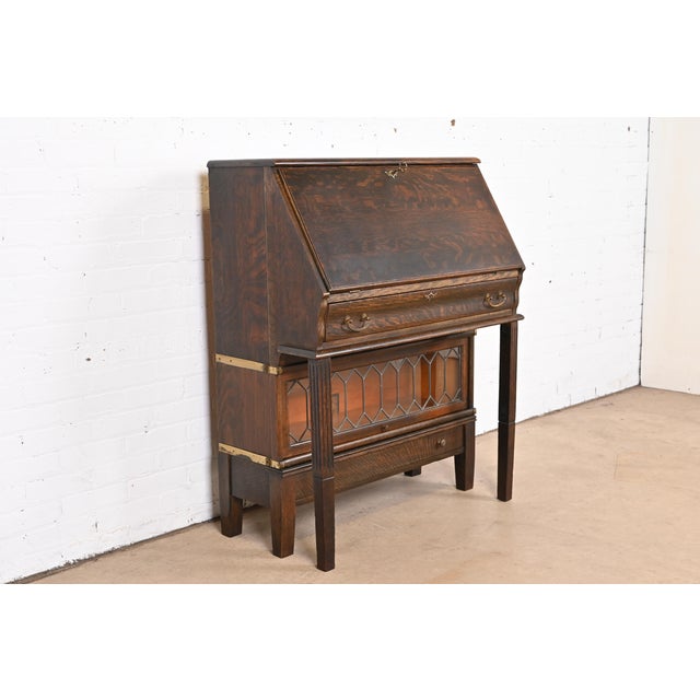 Globe Wernicke Mission Oak Arts & Crafts Drop Front Secretary Desk With