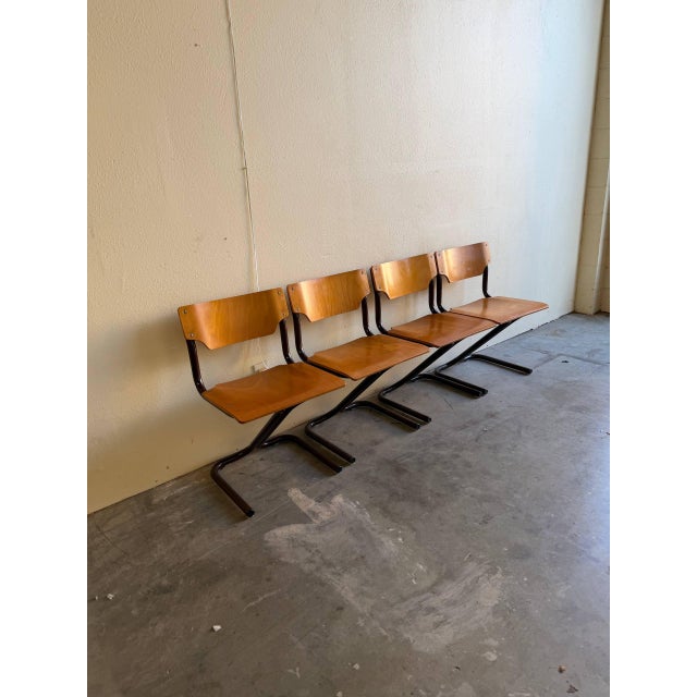 Vintage Scandinavian Stacking Chairs Set of 4 - Mid Century Modern Plywood Dining Chairs For Sale In Los Angeles - Image 6 of 10