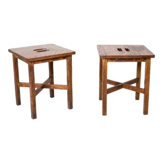 1920s Antique Arts & Crafts Oak Stools by Leavens - a Pair For Sale