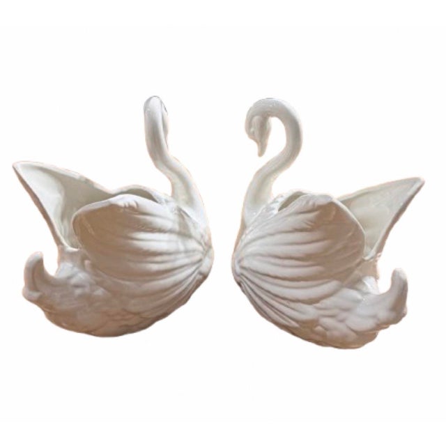 Mid 20th Century Vintage Ceramic Swan Centerpiece/Cachepot - A Pair For Sale - Image 5 of 11