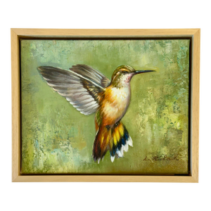 Rufous Hummingbird in Flight, Original Oil on Canvas by L. Ricard (Framed)