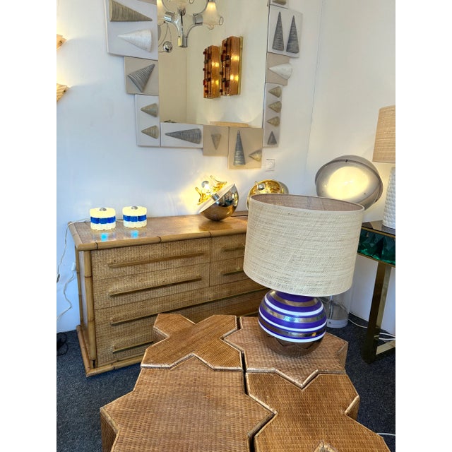 Pair of Mid-Century Modern space age round cube cylinder lamps design by the Italian manufacture Poliarte. Pressed bubble...