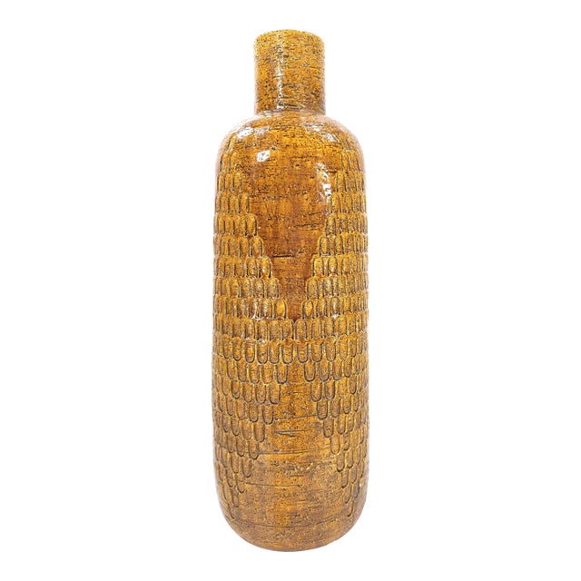 Vintage Italy Mid-Century Ceramic Studio Vase With Impressed Designs For Sale