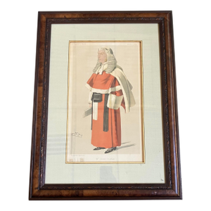 C-1896 British Caricature Vanity Fair Chromolithograph of Mr Justice Grantham Red Robe Judge. .Framed