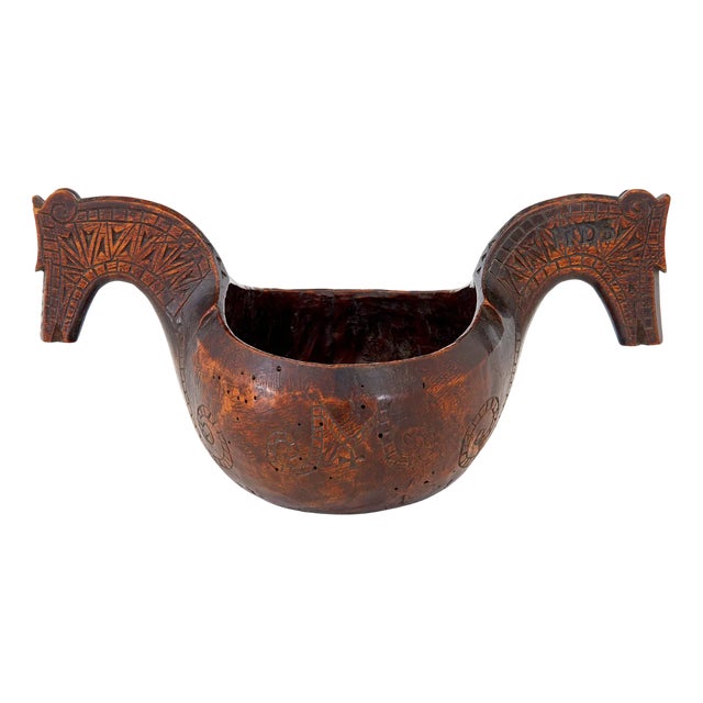 Antique Norwegian Carved Kasa Ale Cup, 1773 For Sale