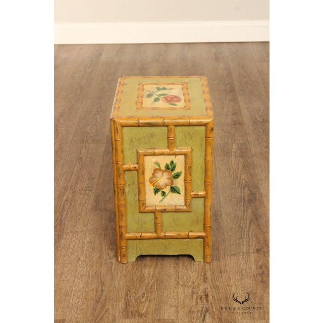 Vintage Faux Bamboo Paint Decorated Low Two-Door Cabinet For Sale - Image 9 of 13