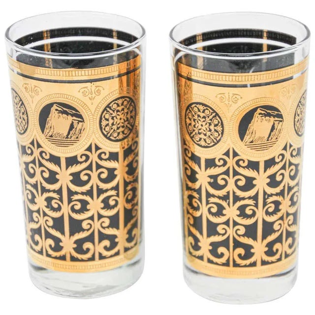 Vintage Highball Black and Gold Glasses by Fred Press - A Pair For Sale - Image 11 of 11