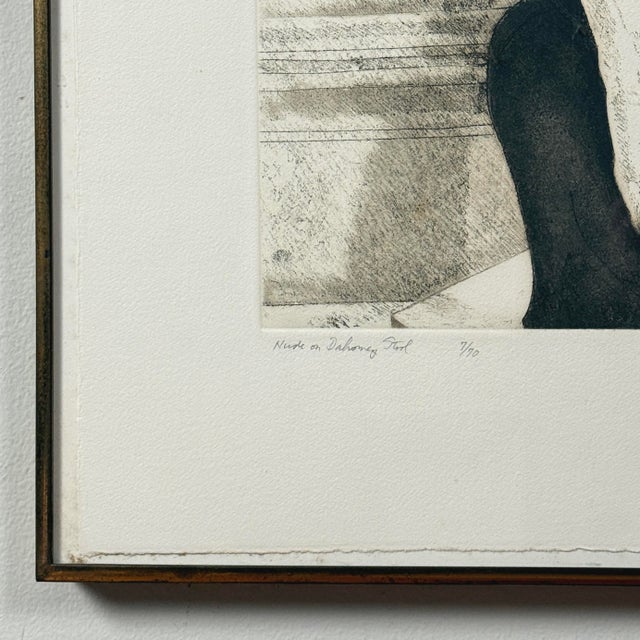 Mid-Century Modern Philip Pearlstein (American, 1924–2022) Nude on Dahomey Stool, Signed (1976, Etching/Aquatint on Paper) For Sale - Image 3 of 8