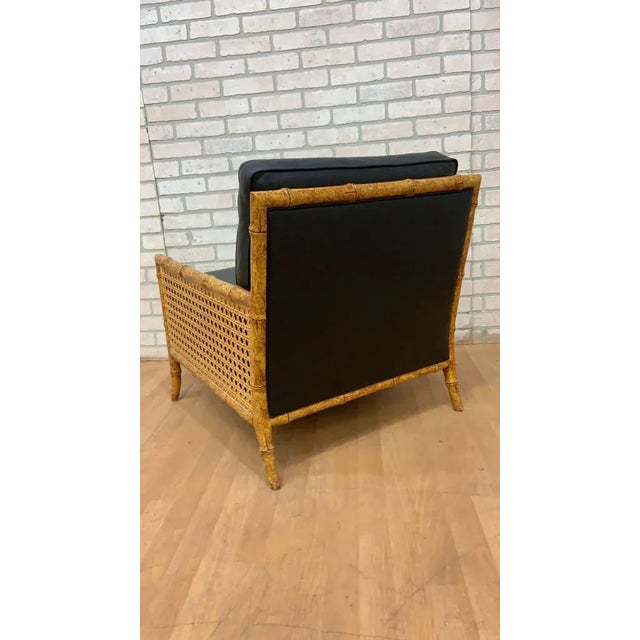 Mid-Century Modern Vintage Interior Crafts Cane, Faux Bamboo and Black Leather Lounge Chair For Sale - Image 3 of 11