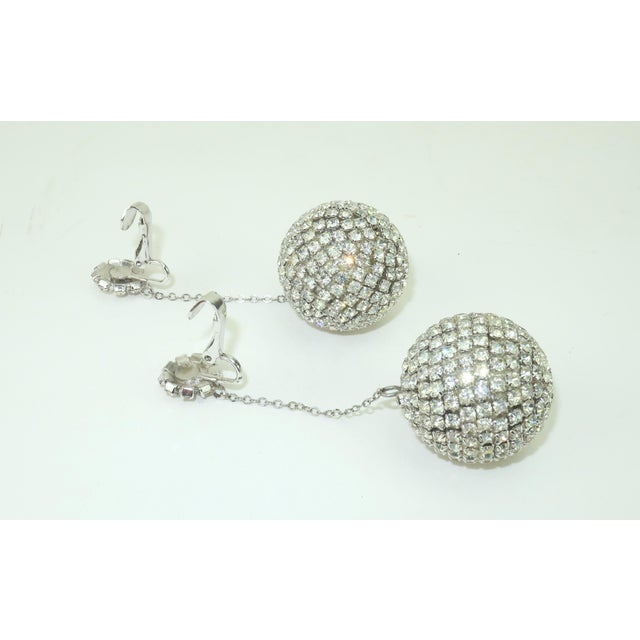 1960s Rhinestone Orb Drop Dangle Earrings, 1960's For Sale - Image 5 of 6