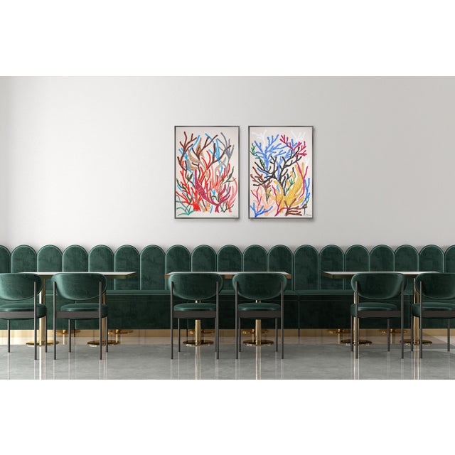2020s 2025, Colorful Marine Vegetations, Large Diptych Coral Reef, Gouache Crayon on Watercolor Paper by Romina Milano- Set of 2 For Sale - Image 5 of 9