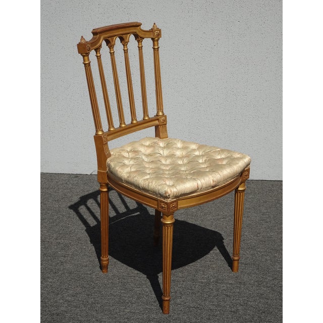 French Provincial Vintage French Provincial Gold Tufted Accent Chair ~ Vanity Chair For Sale - Image 3 of 12