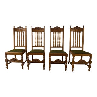 Arts & Craft Oak Dining Chairs with Lattice Backs, Late 19th Century - Set of 4 For Sale