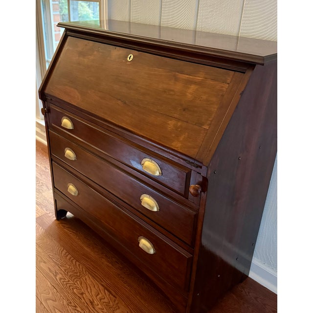 American Antique American Walnut Slant Front Writing Desk With Drawers Circa 1800's For Sale - Image 3 of 18