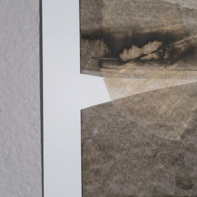 2020s Original Abstract Landscape Painting on Paper With Gold Spheres and Charcoal Horizon Lines For Sale - Image 5 of 11