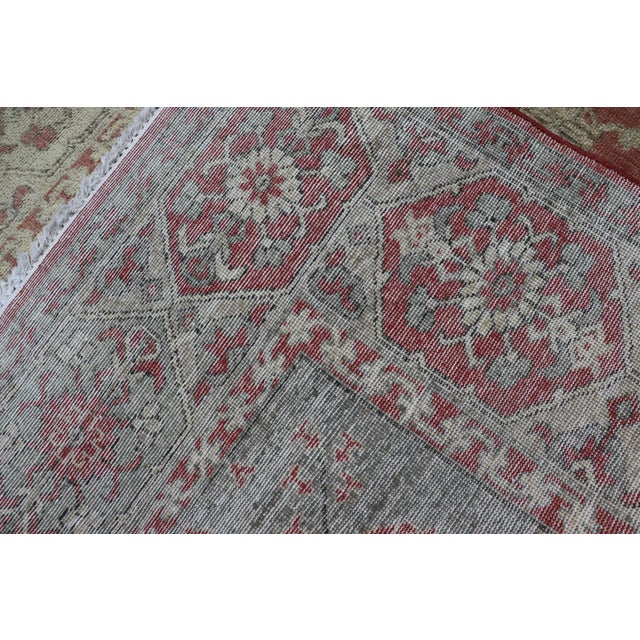 Modern Khotan Rug in Wool With Medallion Design in Light Blue and Coral For Sale - Image 12 of 13