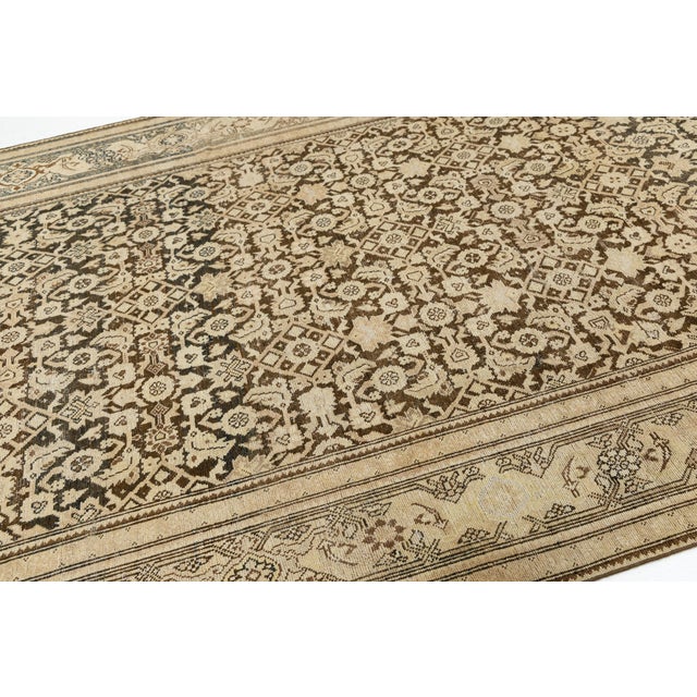 Ivory Antique Malayer Runner Rug With Allover Herati Design, Neutral Muted Earth Tones For Sale - Image 8 of 12