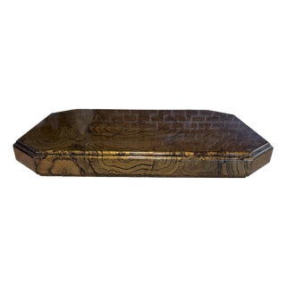 1970s Large Brass and Woodgrain Lacquer Coffee Table For Sale