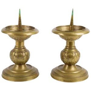 18th/19th Century Flemish/German Brass Pricket Candle Holders - a Pair