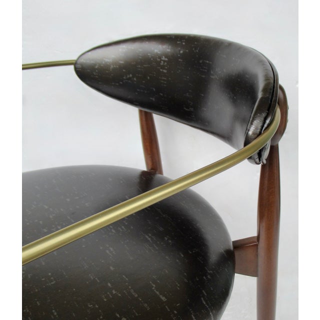 C.1950's Dan Johnson for Selig of Denmark, Walnut & Brass "Viscount" Accent/Lounge Chair With Brentano Textile For Sale - Image 12 of 18