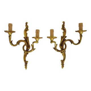 Bronze Acanthus Leaf Double-Light Wall Sconces, 1950s For Sale