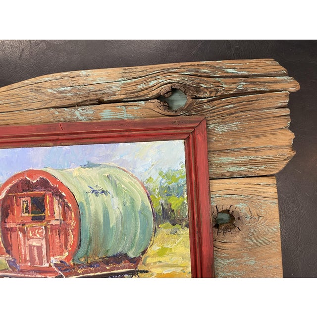 Wood "My Gypsy Mobile" ~ Lorie Batson, Original Oil Painting. Captures a Charming, Rustic Scene of a Small Gypsy Wagon. For Sale - Image 7 of 10