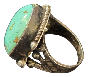 Vintage Signed Sterling Royston Turquoise Navajo Twisted Rope Bezel Ring Size 8.25