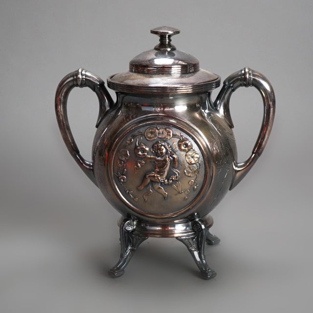 Metal Antique Five Piece Figural Reed & Barton Figural Silver Plated Tea Set C1890 For Sale - Image 7 of 12