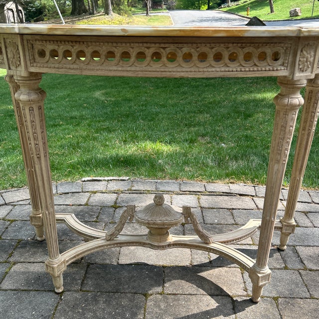 Louis XVI Style Bleached Carved Demilune Style Console For Sale - Image 10 of 10
