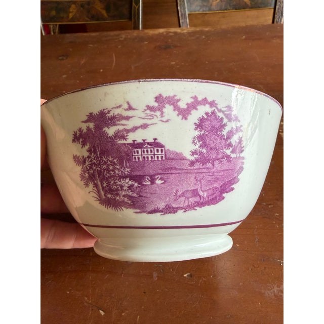 Early 19th Century Rare Antique Pink Lustre and Bat Printed Pearlware Waste Bowl, Attributed to Thomas Wolfe, Circa 1805 For Sale - Image 5 of 14