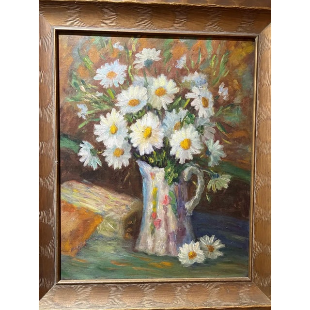 Impasto Impressionist painting in the style of Vincent Van Gogh. Gorgeous still life composition of Daisies. Housed in a...