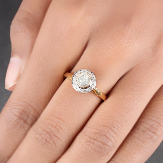 Silver 14k Yellow Gold Natural Pave Diamond Ring, Size 7 For Sale - Image 8 of 10