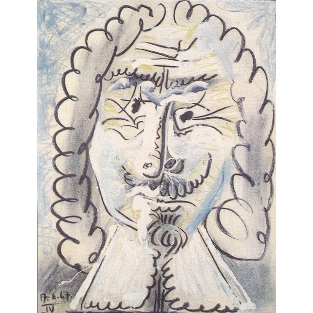 Blue Set of 4 Vintage Pablo Picasso Tête De Mousquetaire Offset Lithograph Prints in Plexiglass Frames, 1960s For Sale - Image 8 of 10