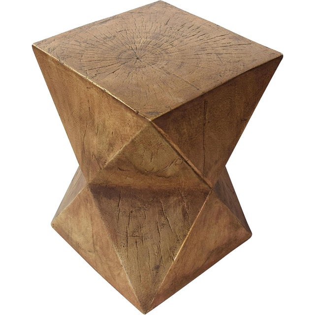 Brown Vintage-Inspired Concrete Side Table With Hand-Painted Wood-Look Finish For Sale - Image 8 of 8